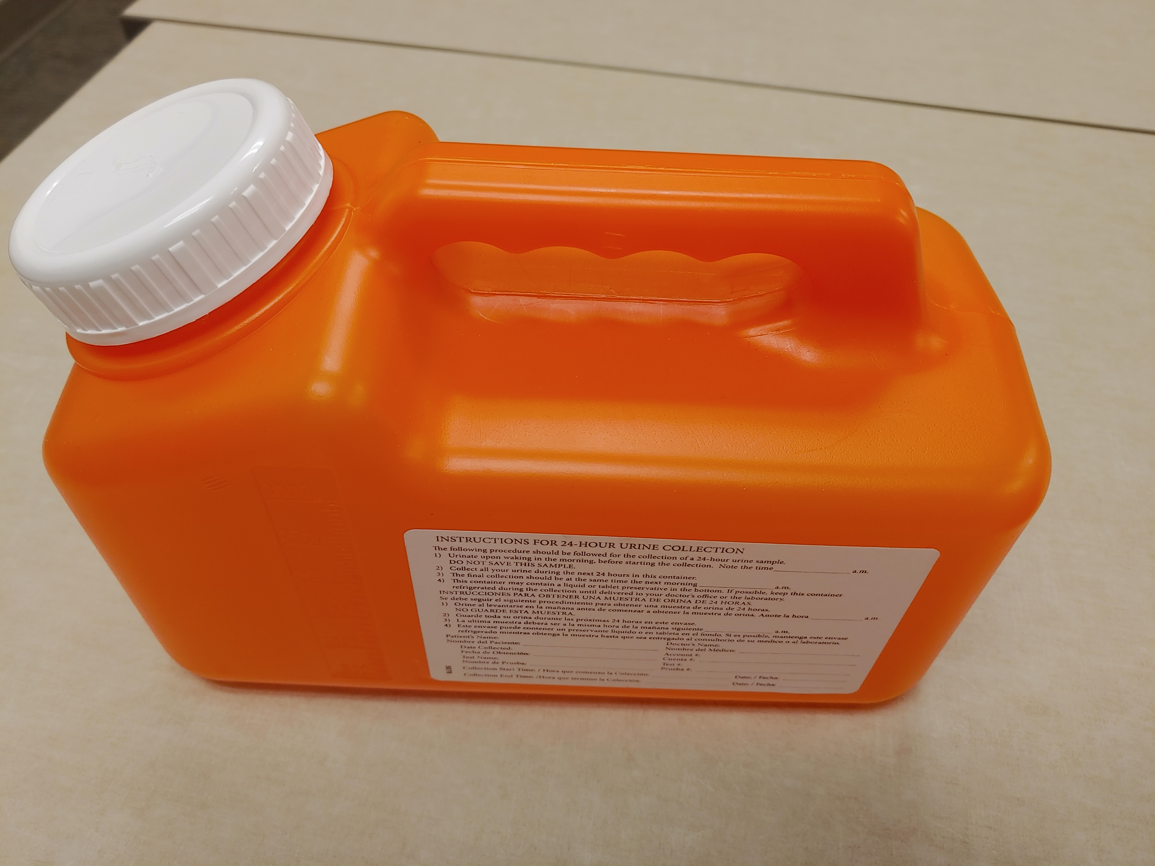 24 Hr Urine Collection Jug Acid Free Quest